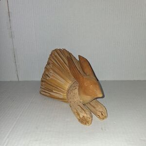 Vintage Wood Corn Husk Bunny Rabbit Easter Bunny Figurine Decor Rare